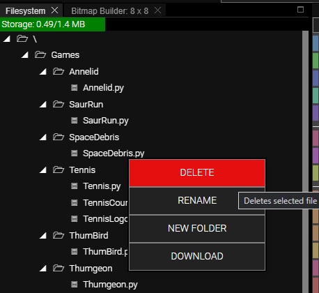 TinyCircuits Thumby Code Editor Filesystem for Thumby