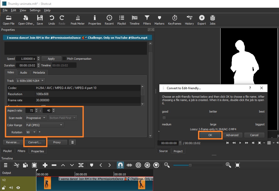 Shotcut export settings