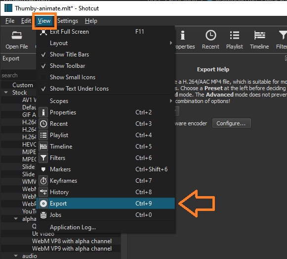 Shotcut export