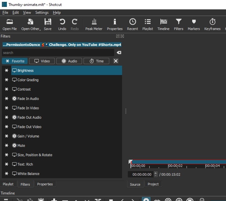 Shotcut filters list screenshot