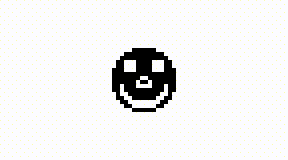 16 by 16 bitmap grid displaying a white circle with black corners shaping the round edges, with a nose in the center of the white circle drawn in black