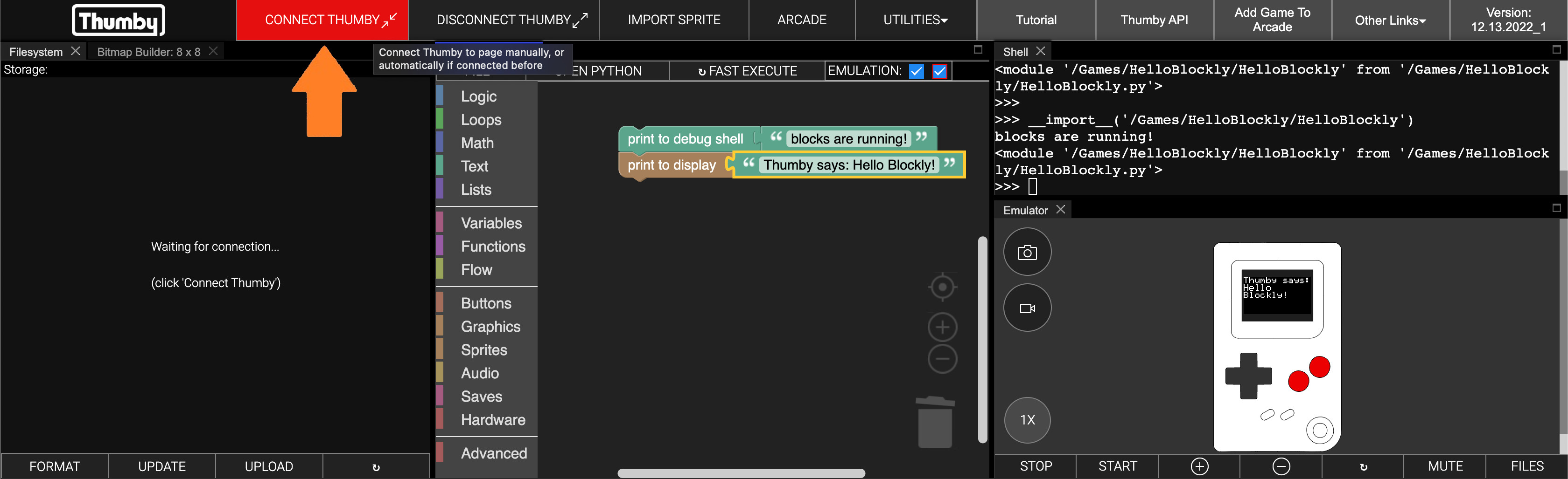 Connecting thumby on web browser Code Editor