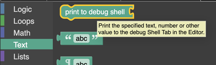 Thumby blockly toolbox tooltip screenshot