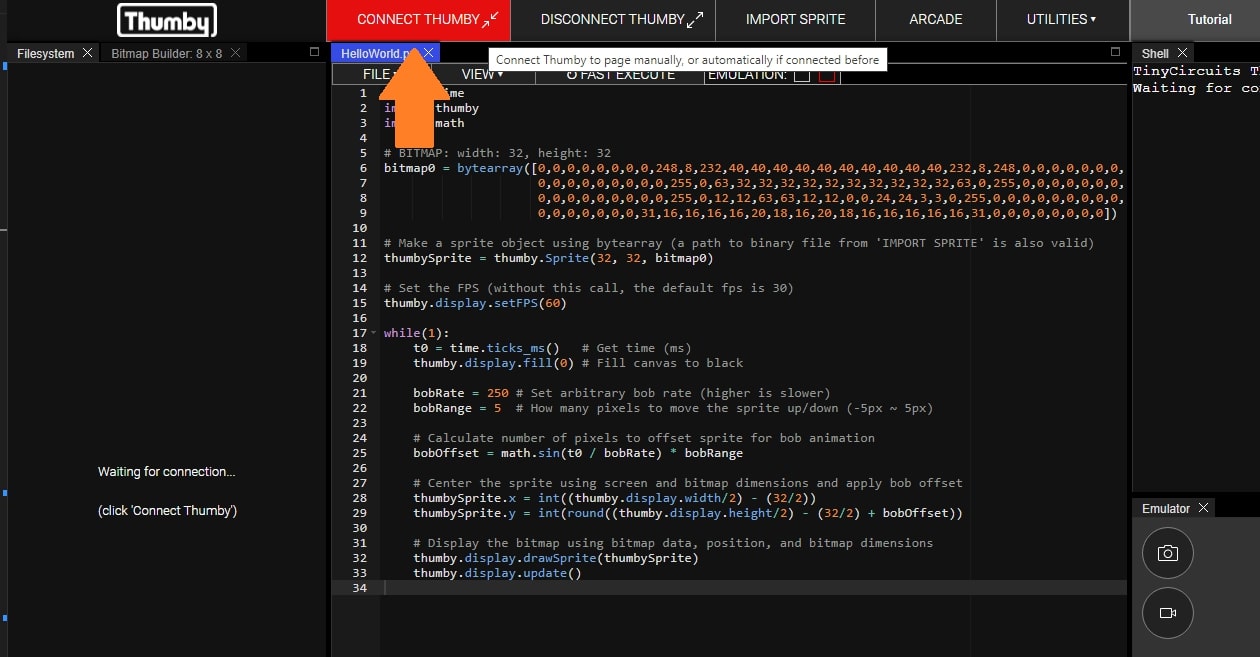 Step 2 of connecting thumby on web browser Code Editor