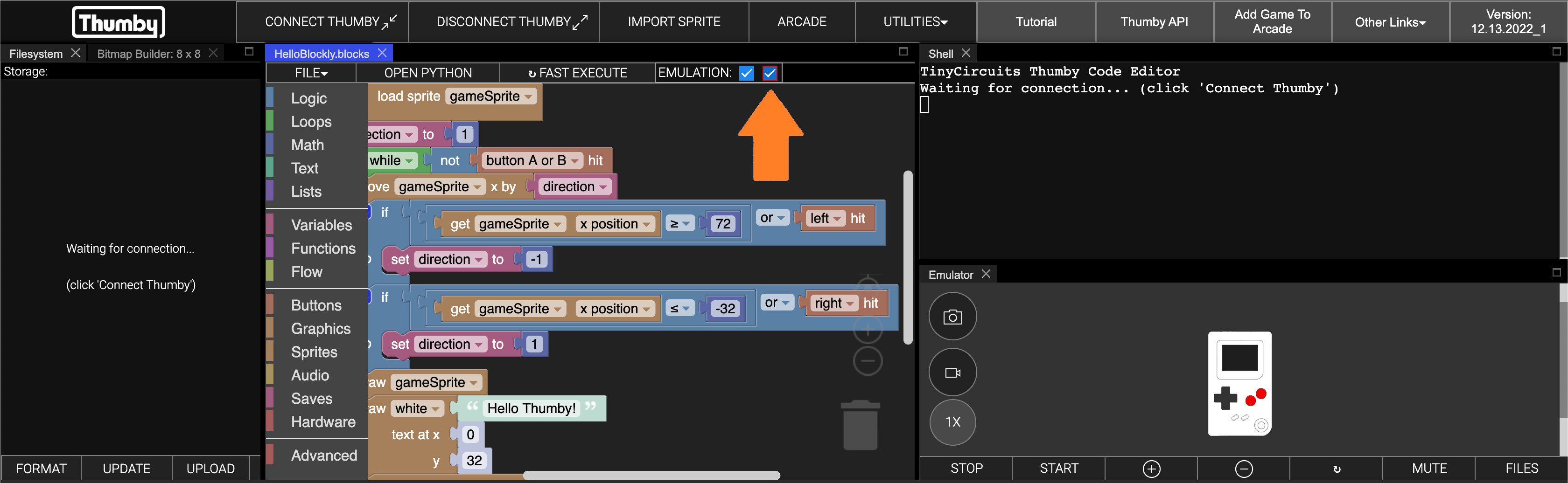Thumby emulation selected dark screenshot