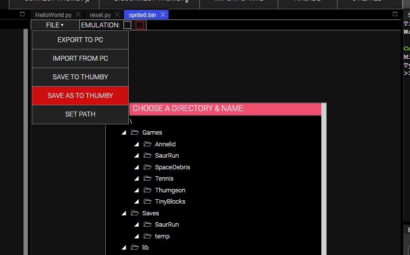 Save as button to save sprite sheet as a .bin