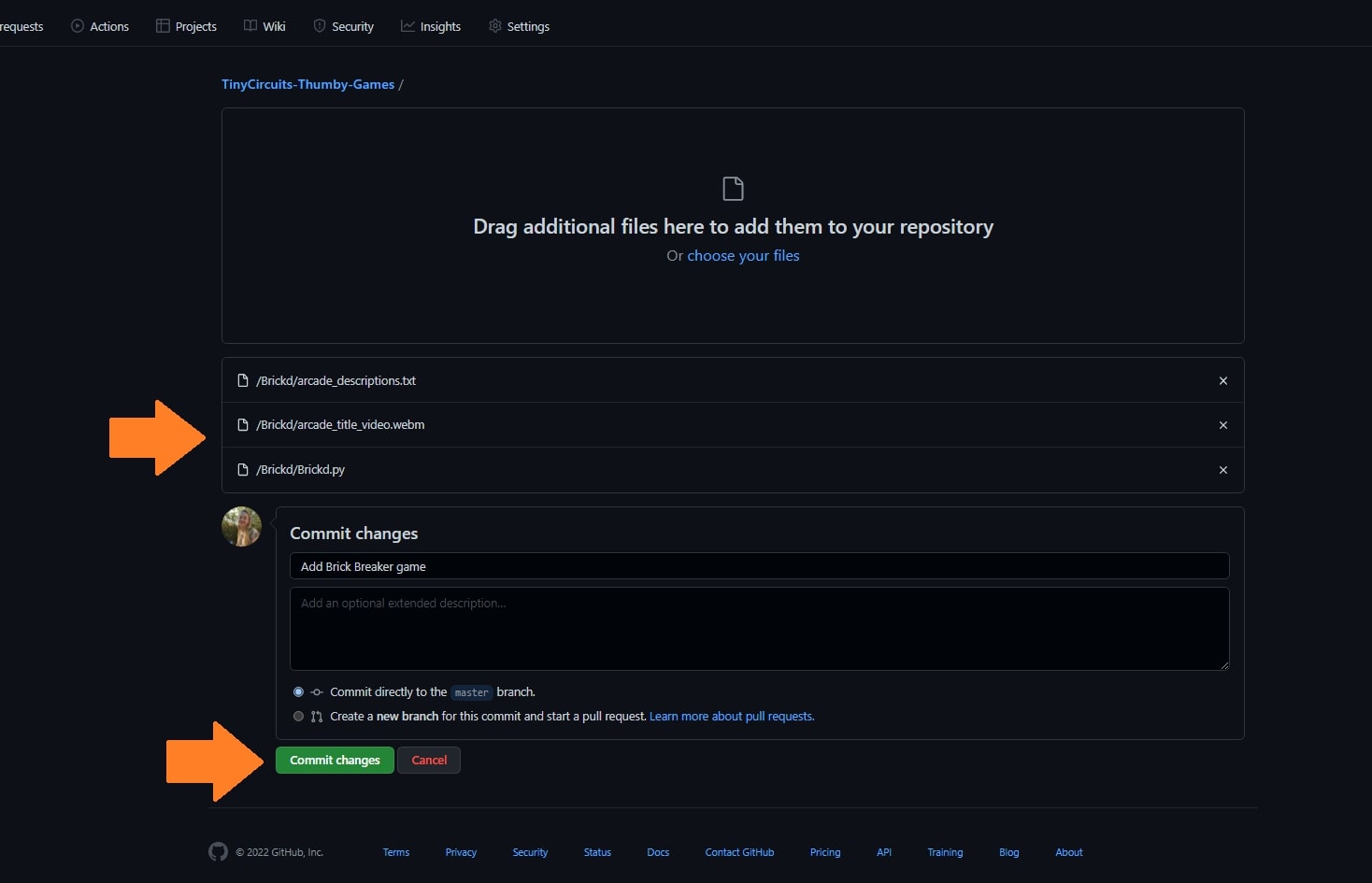 Submit Game - commit files